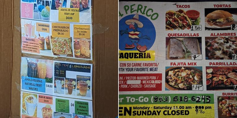 Taqueria el perico Menu