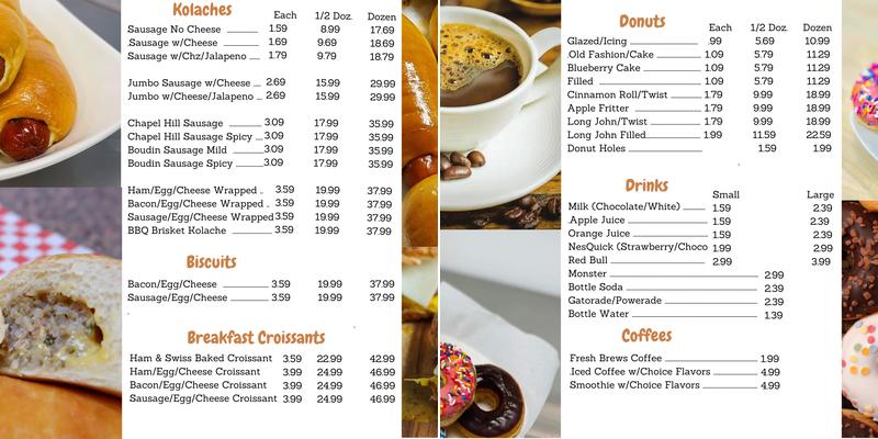 Lake Donuts Menu
