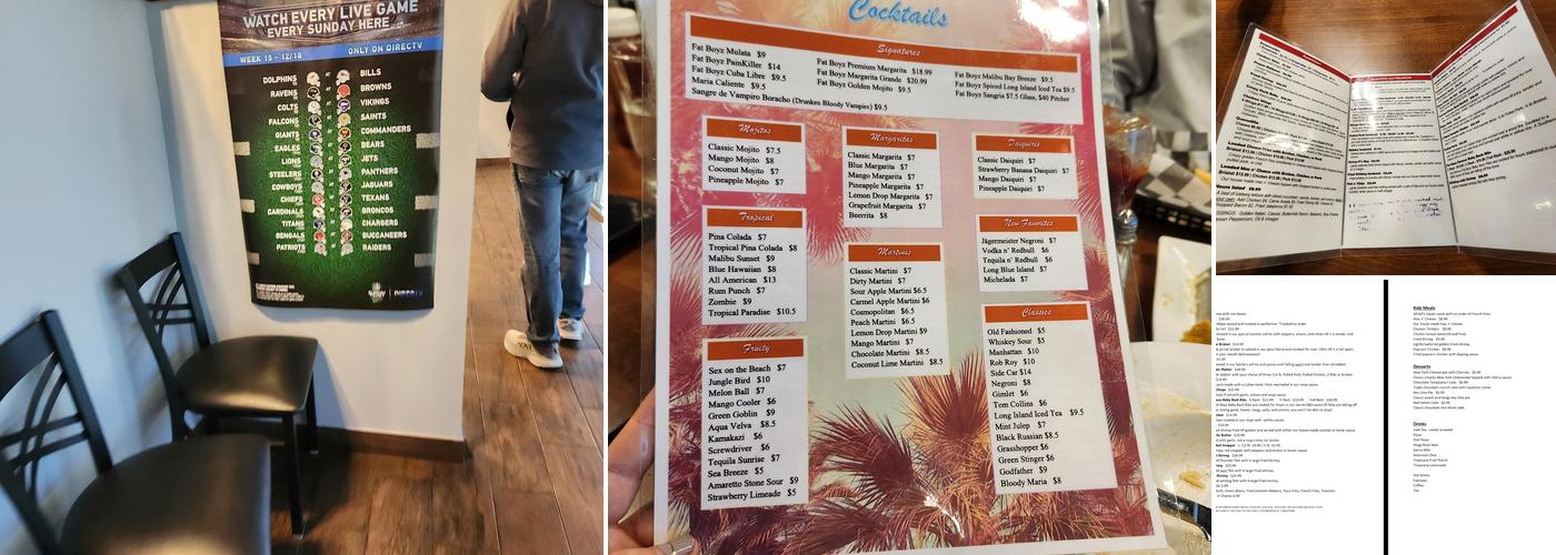 Fat Boyz Fire Pit Menu