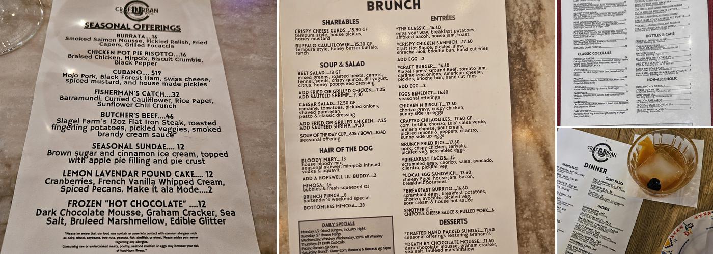 Craft Urban Aurora Menu