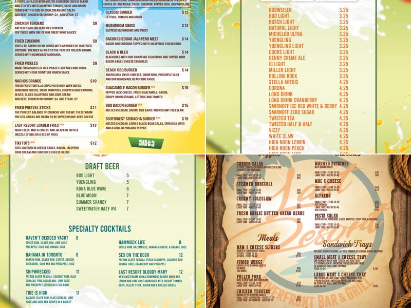 Last Resort Riverfront Bar & Grill Menu