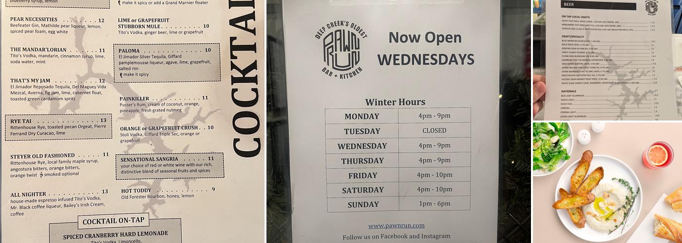 Pawn Run Bar + Kitchen Menu