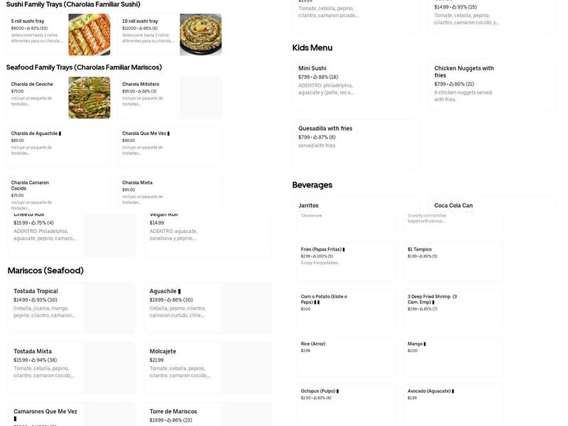 Mariscos Menu