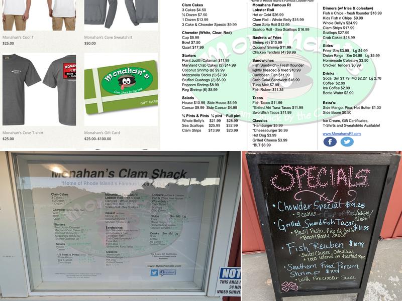 Monahan's by the Cove Menu