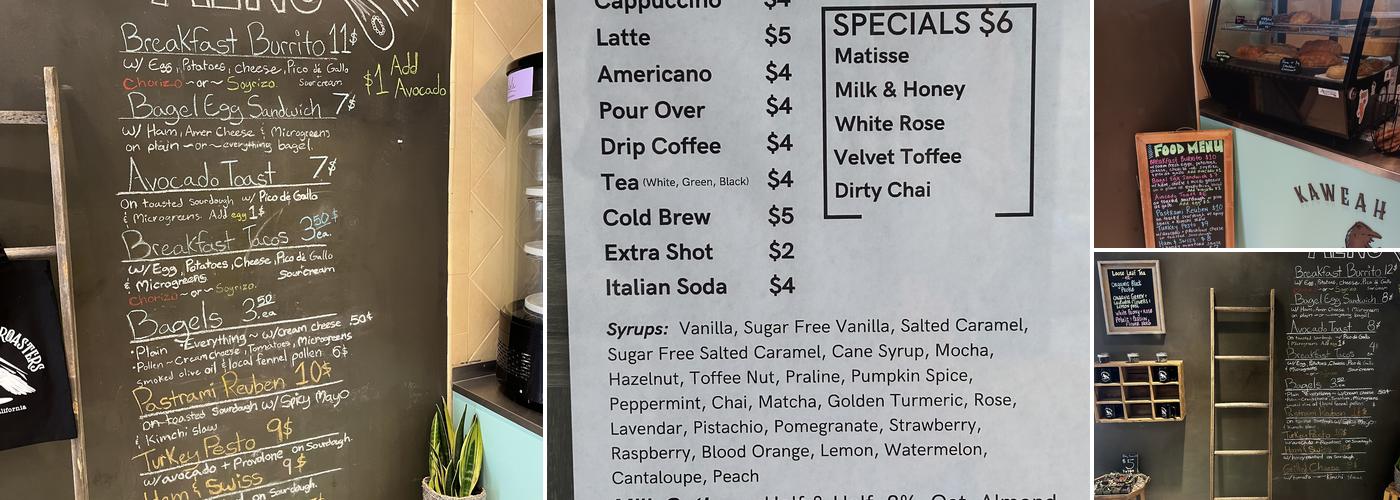Kaweah Coffee Roasters Menu