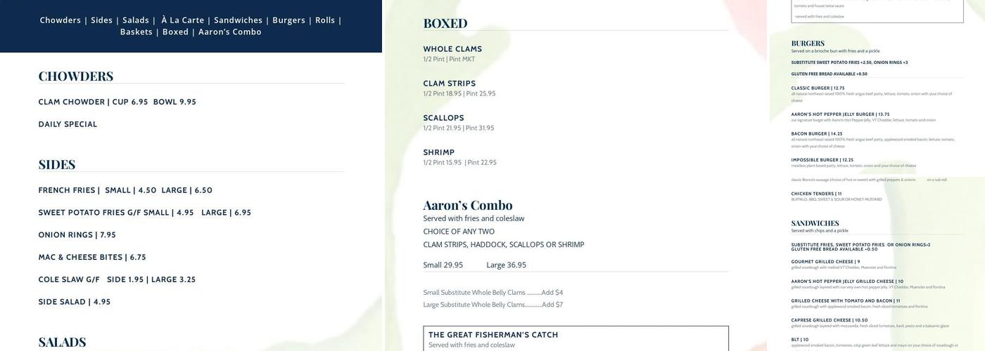 Aarons Specialty Menu