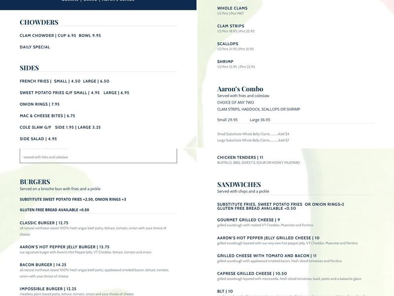 Aarons Specialty Menu