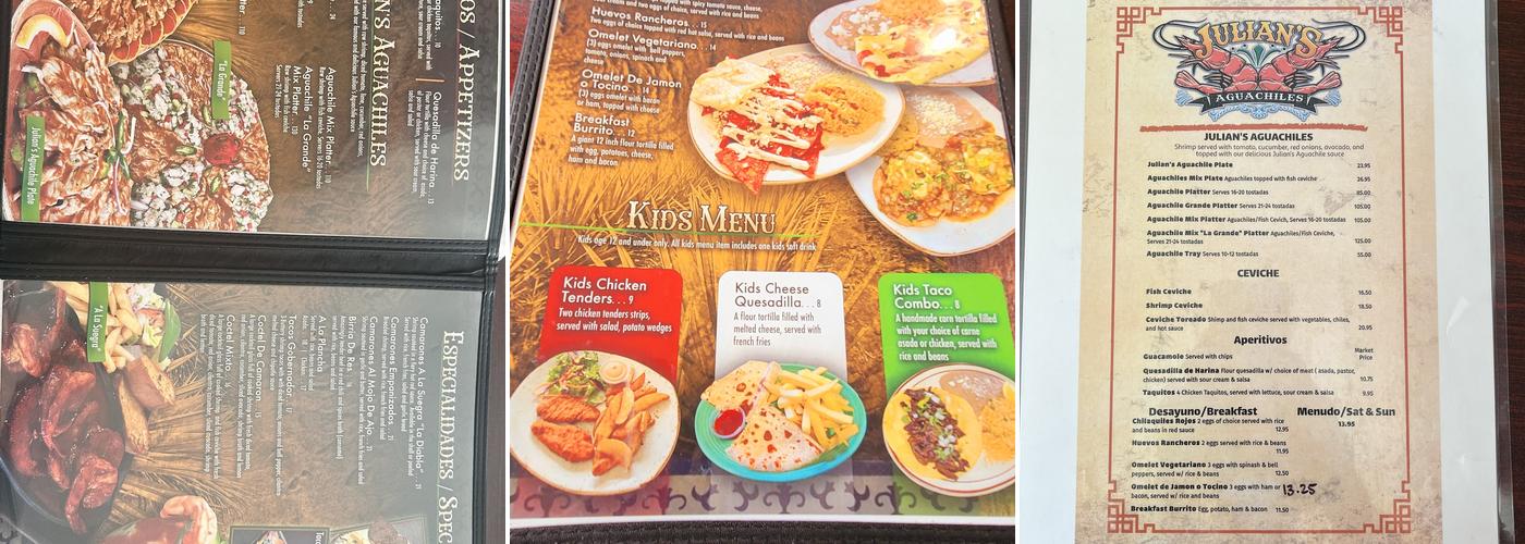 Julian's Aguachiles Menu