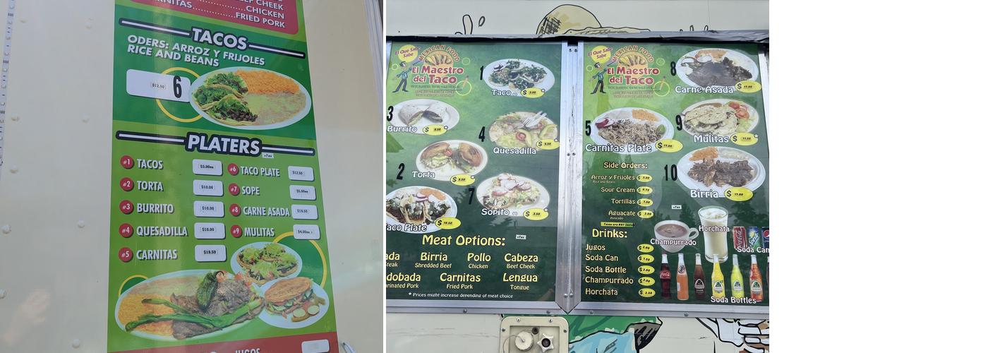El Maestro del Taco 2 Menu