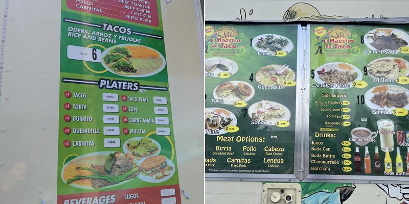El Maestro del Taco 2 Menu