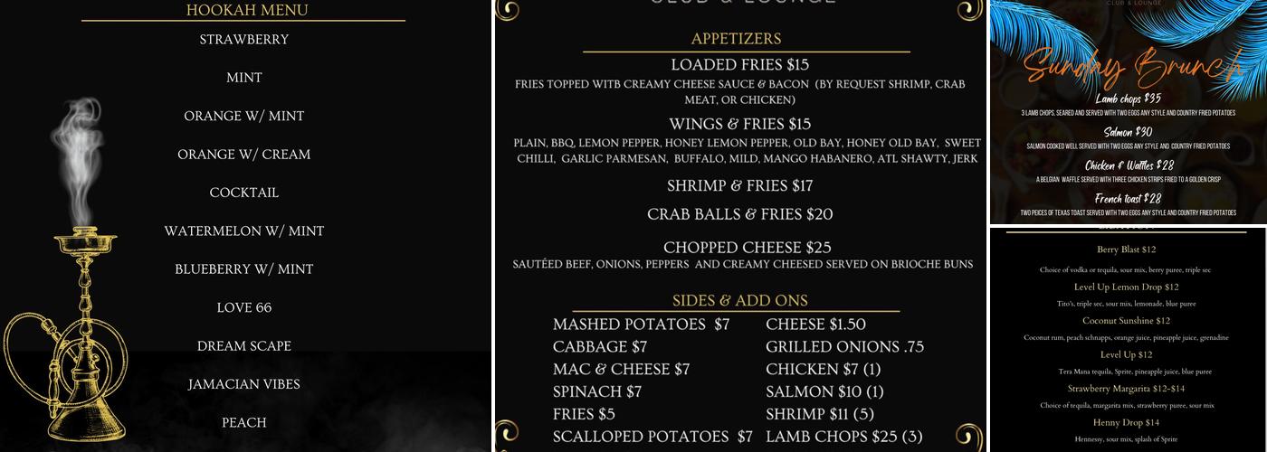 Levels Lounge Menu