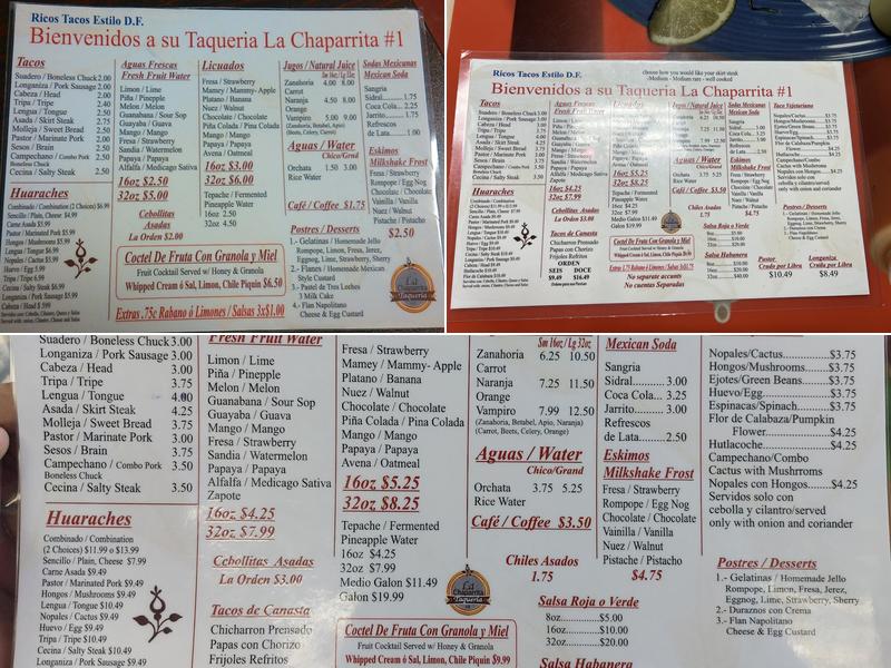La Chaparrita Taqueria Menu