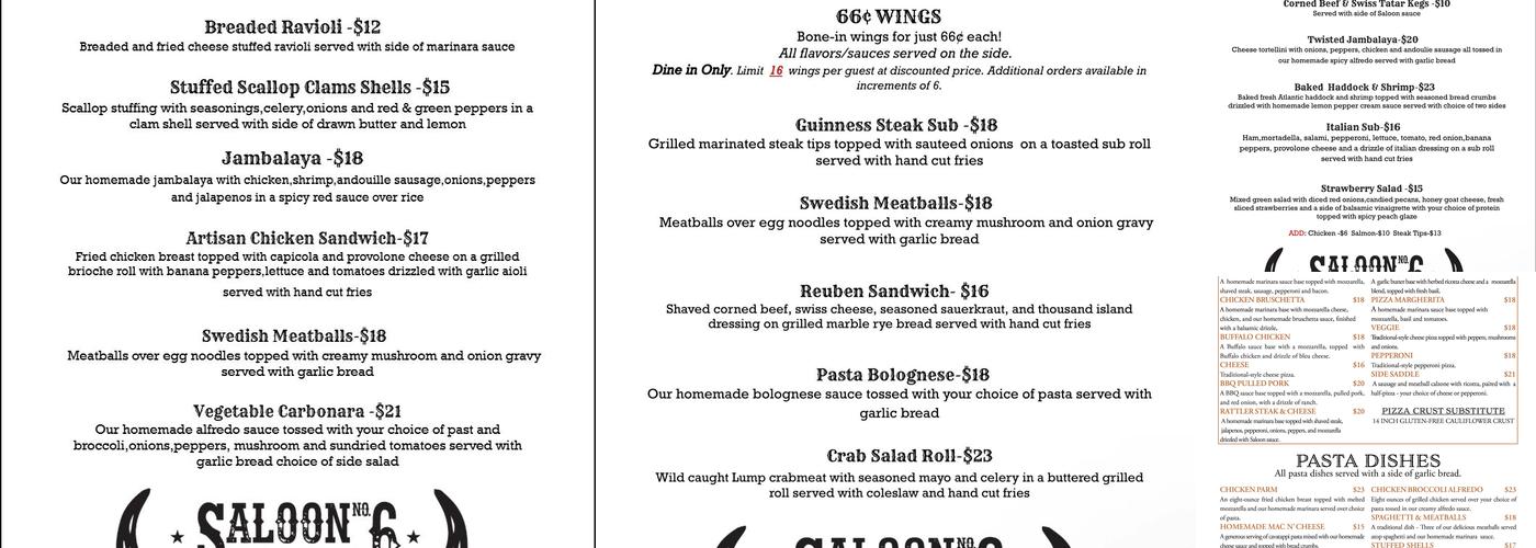 Saloon No. 6 Menu