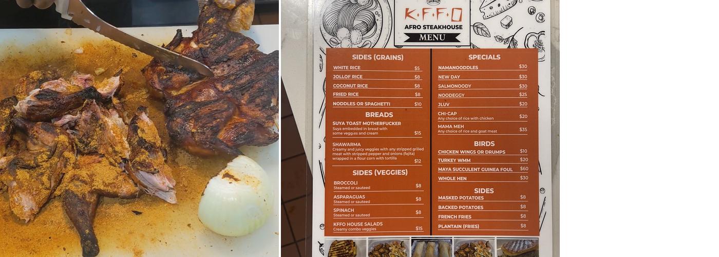 KFFO Afro Steakhouse Menu