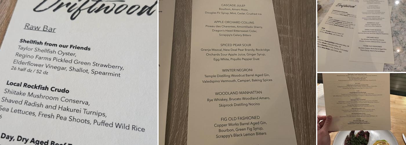 Driftwood Menu