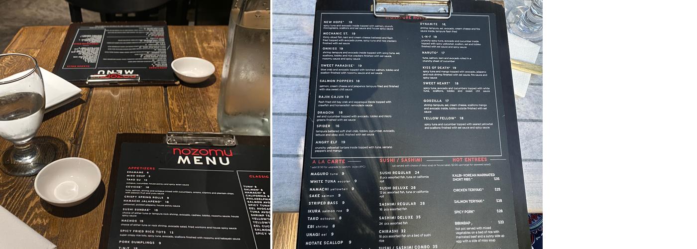 Nozomu Sushi Menu