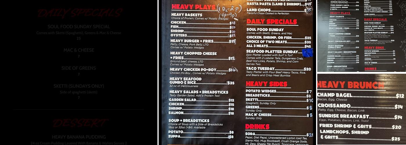 Heavy Plays Restaurant & Cafe Menu