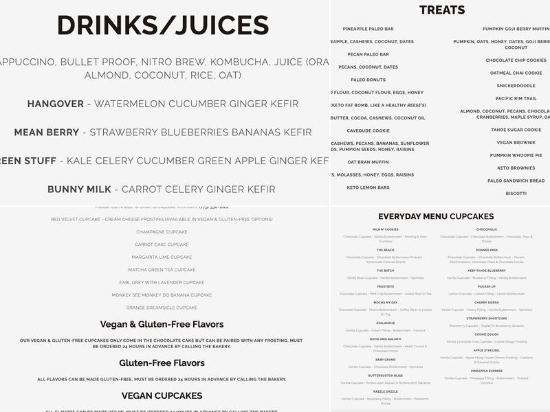 Batch Cupcakery Menu