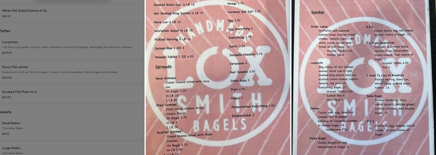 Loxsmith Bagels Menu