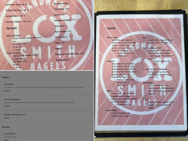 Loxsmith Bagels Menu