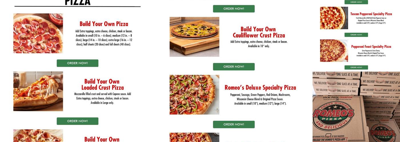 Romeo's Pizza Menu
