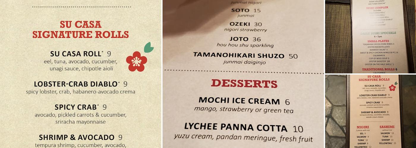 Su Casa Sushi Bar Menu