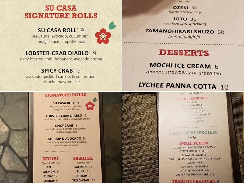 Su Casa Sushi Bar Menu