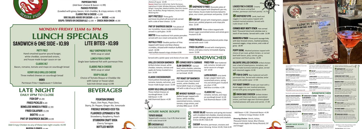 McCracken’s Irish Pub Menu