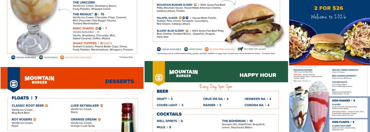 Mountain Burger Menu