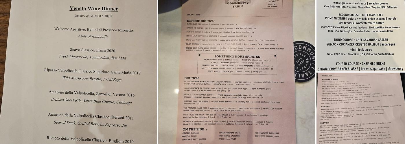 CO/OP Community Table + Bar Menu