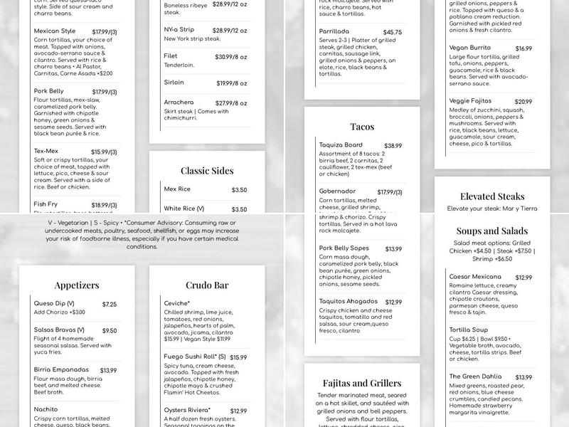 Dahlia Port Orange Menu