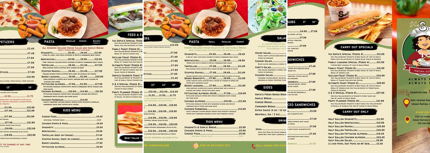 Via Sofia's Italian Kitchen Menu