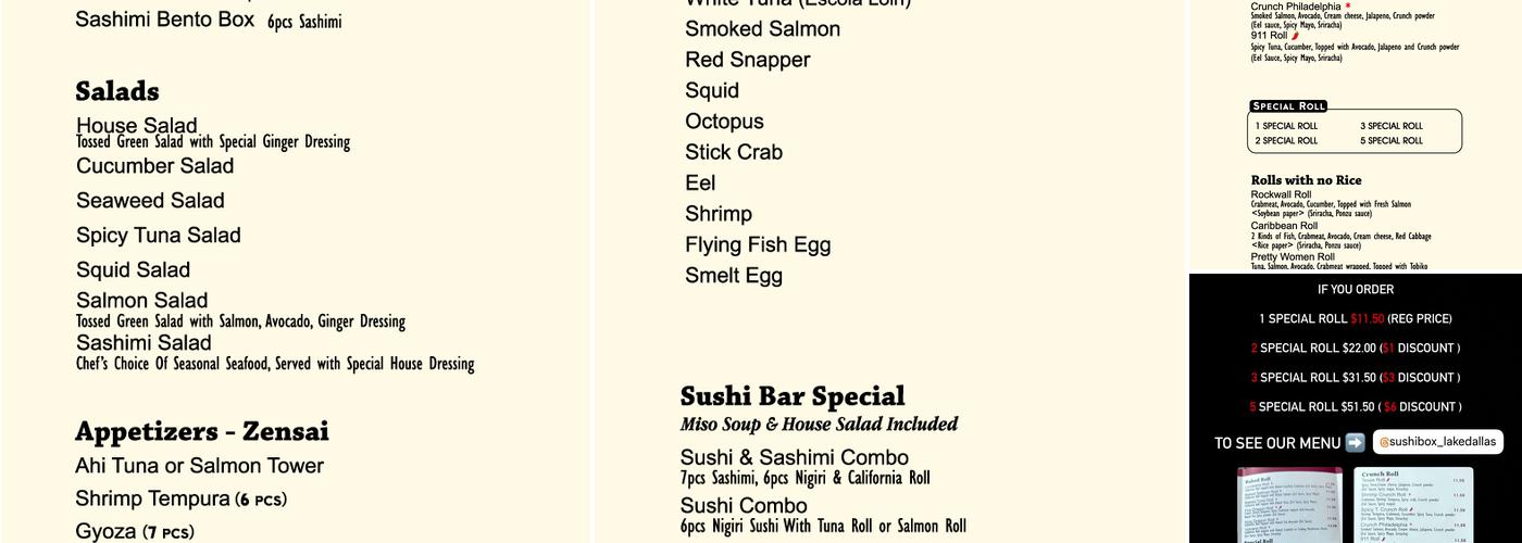 Sushi Box Menu