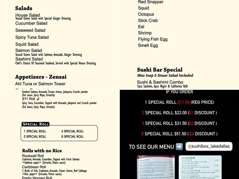 Sushi Box Menu