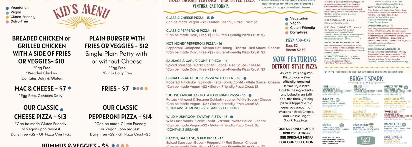 Bright Spark Brewing Menu