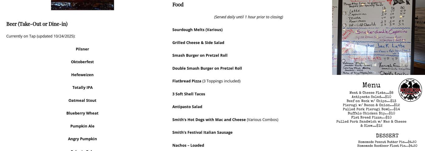 Nostrovia Brewing Co. Menu