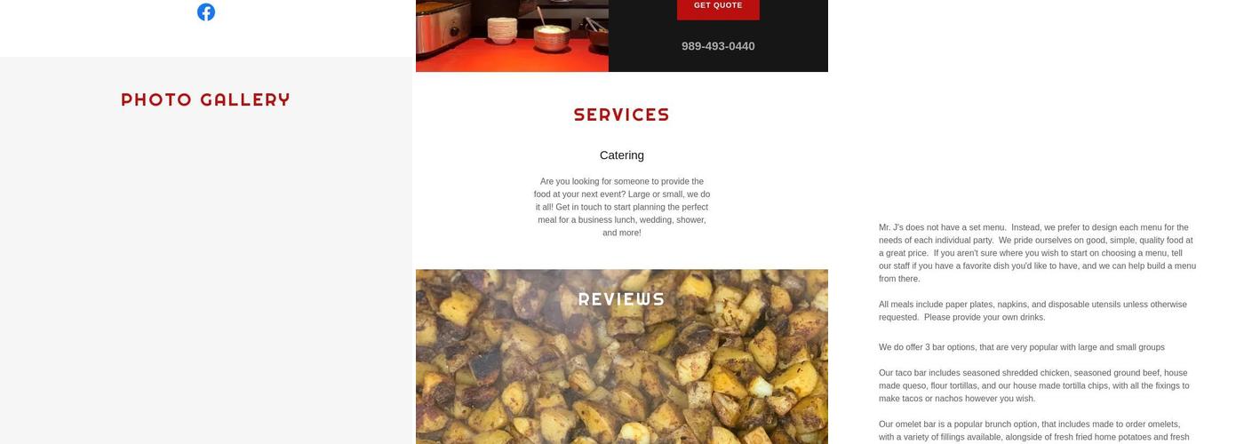 Mr. J’s Catering Menu
