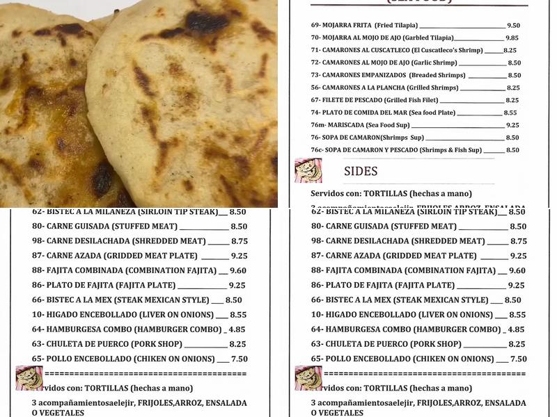El Cuscatleco Menu