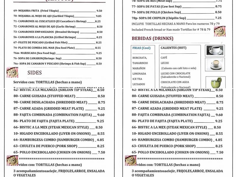 El Cuscatleco Menu