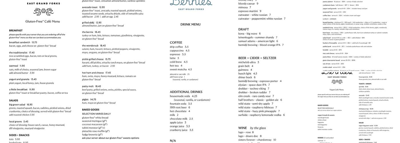 Bernie's Menu