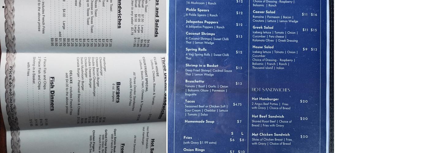 St Clair Riverview Restaurant Menu