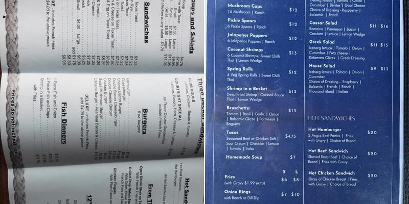 St Clair Riverview Restaurant Menu