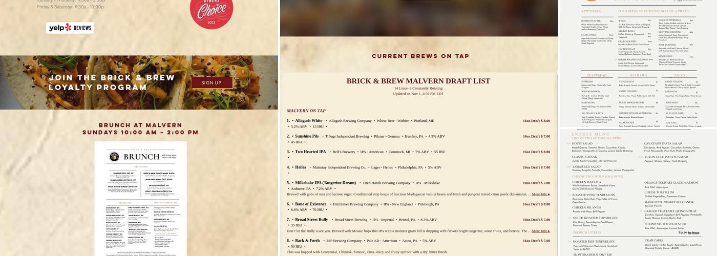 Events at Brick & Brew Menu