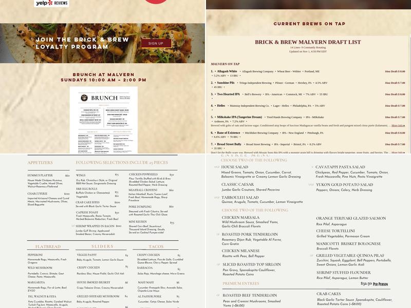 Events at Brick & Brew Menu