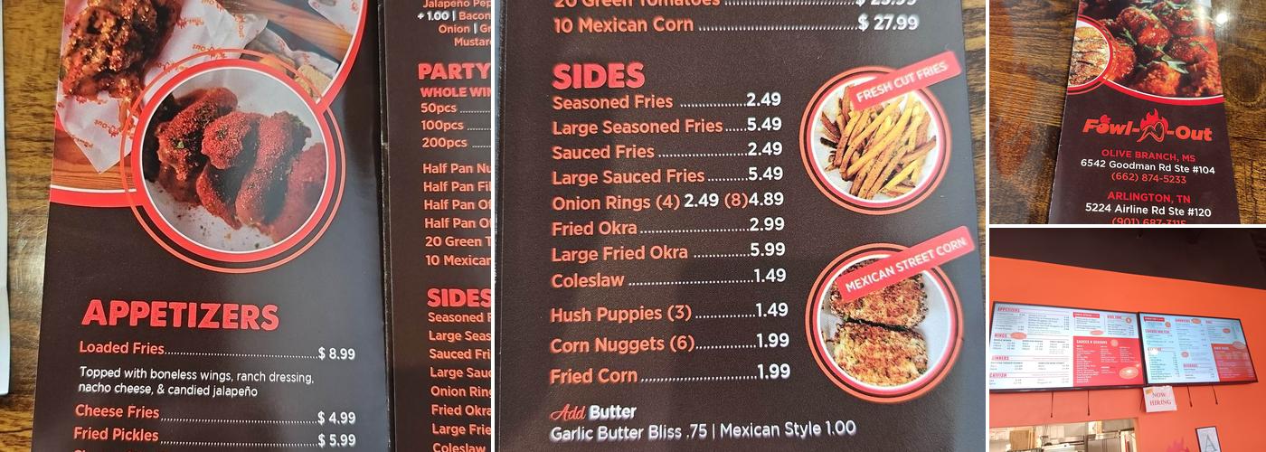 Fowl N Out Olive Branch MS Menu
