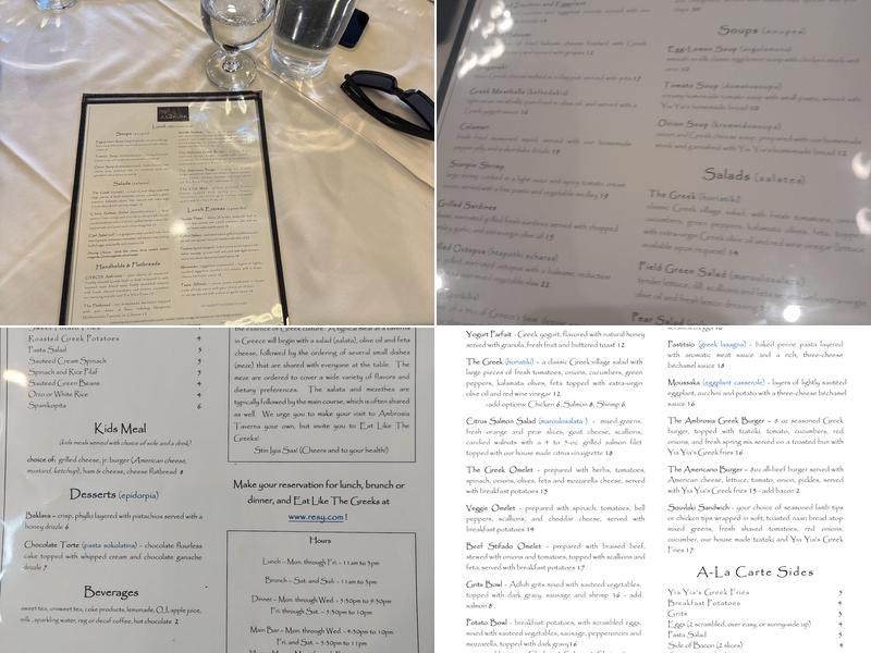 Ambrosia Taverna Menu