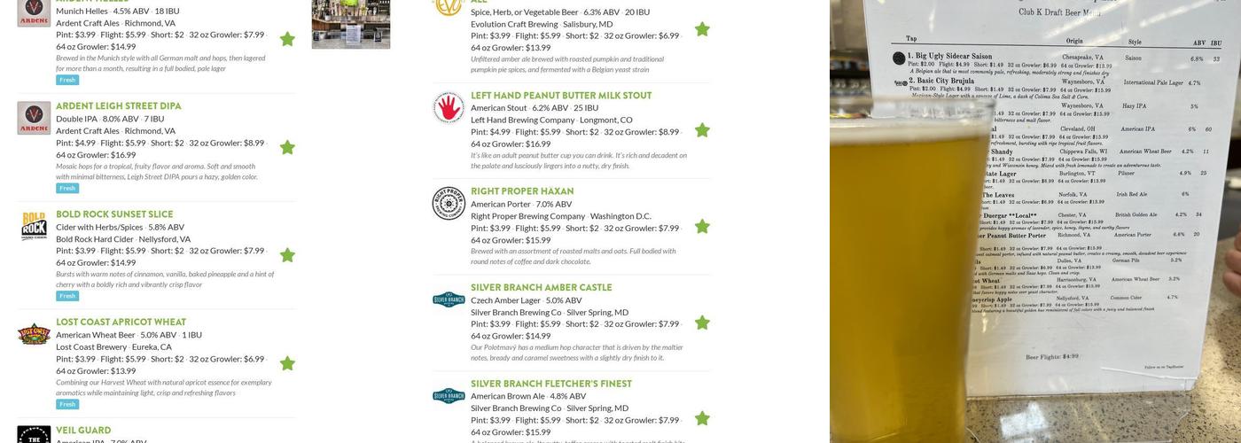 Kroger Midlothian Wine and Growler Bar Menu