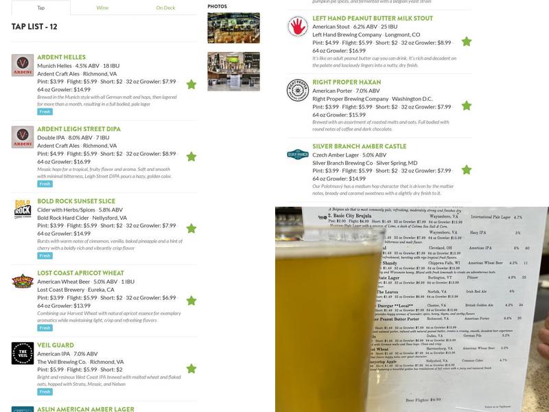 Kroger Midlothian Wine and Growler Bar Menu