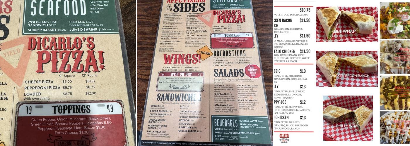 Clair Tavern & Grill Menu