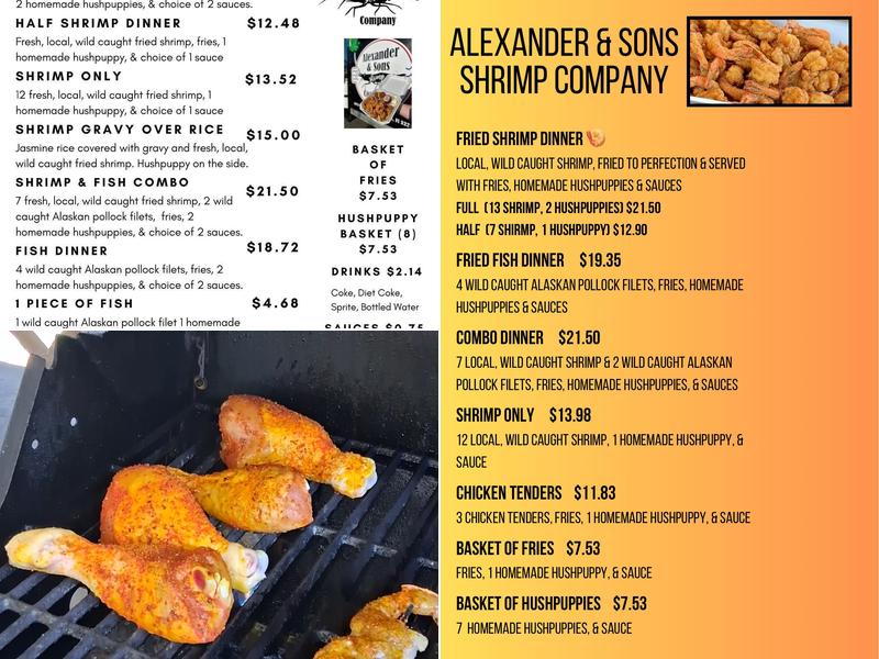 Alexander & Sons Shrimp Company Menu